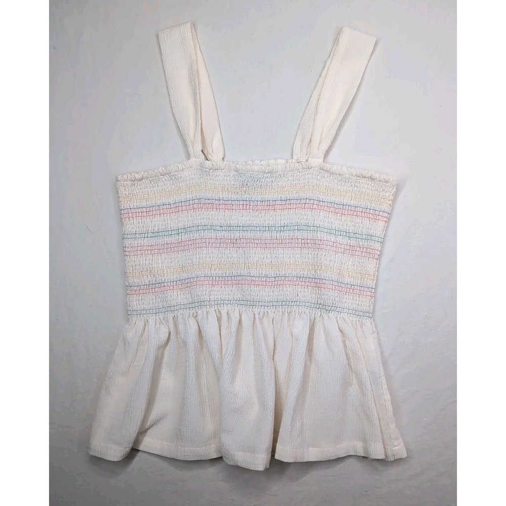 Madewell Texture & Thread XL Cream Stretch Smocked Tank Ruffle Peplum Coquette